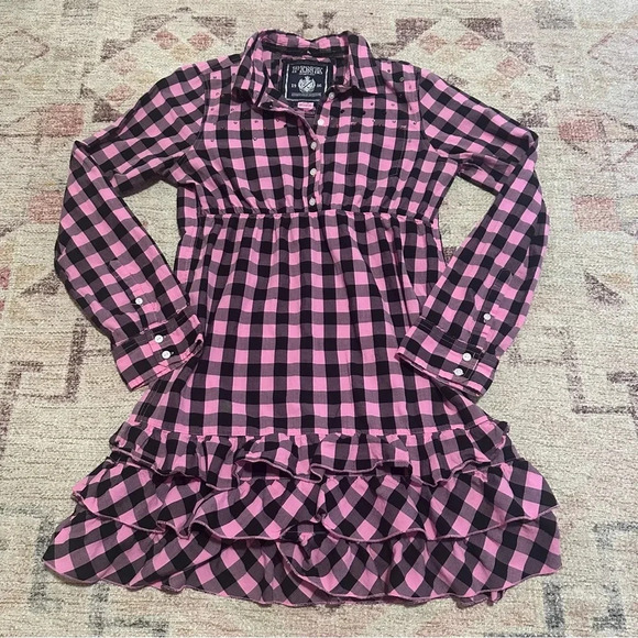 Y2K Victoria’s Secret Pink & black plaid babydoll shirt dress ruffled hem size M - Picture 8 of 12
